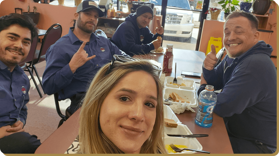 a ram restoration representative and four plumbers